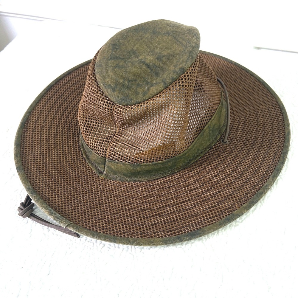 Henschel Breezer Safari Hat Mens Mesh Ventilated Distressed Olive Brown Outback